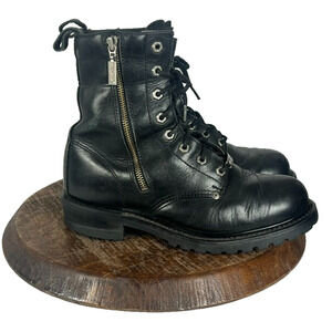 Harley Davidson Boots Mens 8.5 Black Leather Ankle Logger MotoRider Lace Zip Up